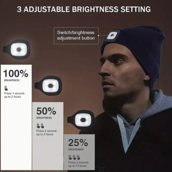 New Beanie with Headlight Rechargeable Pink - Picture 9 of 12